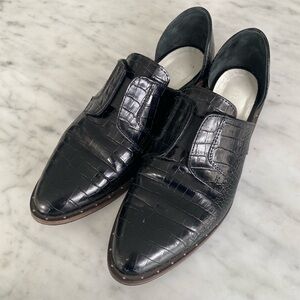 Freda Salvador Croc D’Orsay Black Leather Oxfords